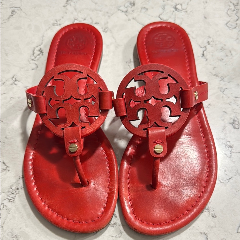 Tory Burch Red Leather Flip-Flops